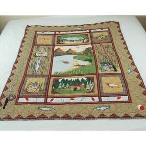 Vintage Applique‎ Fishing Quilt Man Cave Cabin Outdoor Novelty Patch Magic 58x49